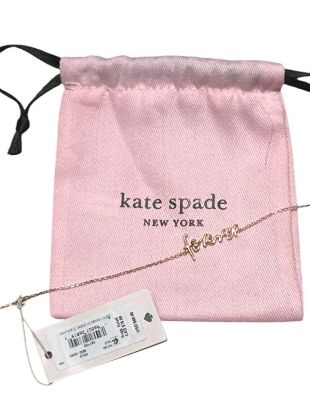 Kate Spade New York “Forever” Gold Tone Bracelet NWT Gift Pouch